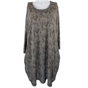 Ulla Popken Brown Black Geometric Pockets Long Line Tunic Mini Dress 16/18